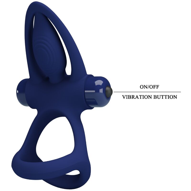 PRETTY LOVE - Mat, dobbelt ring med vibrator og stimulator blå