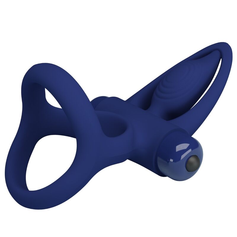 PRETTY LOVE - Mat, dobbelt ring med vibrator og stimulator blå
