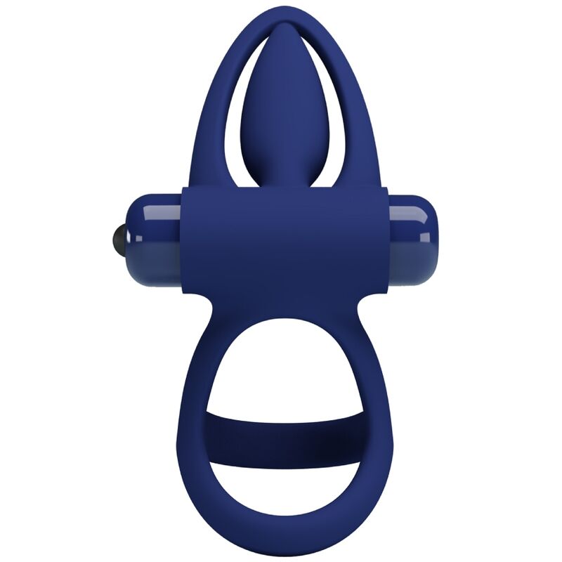 PRETTY LOVE - Mat, dobbelt ring med vibrator og stimulator blå