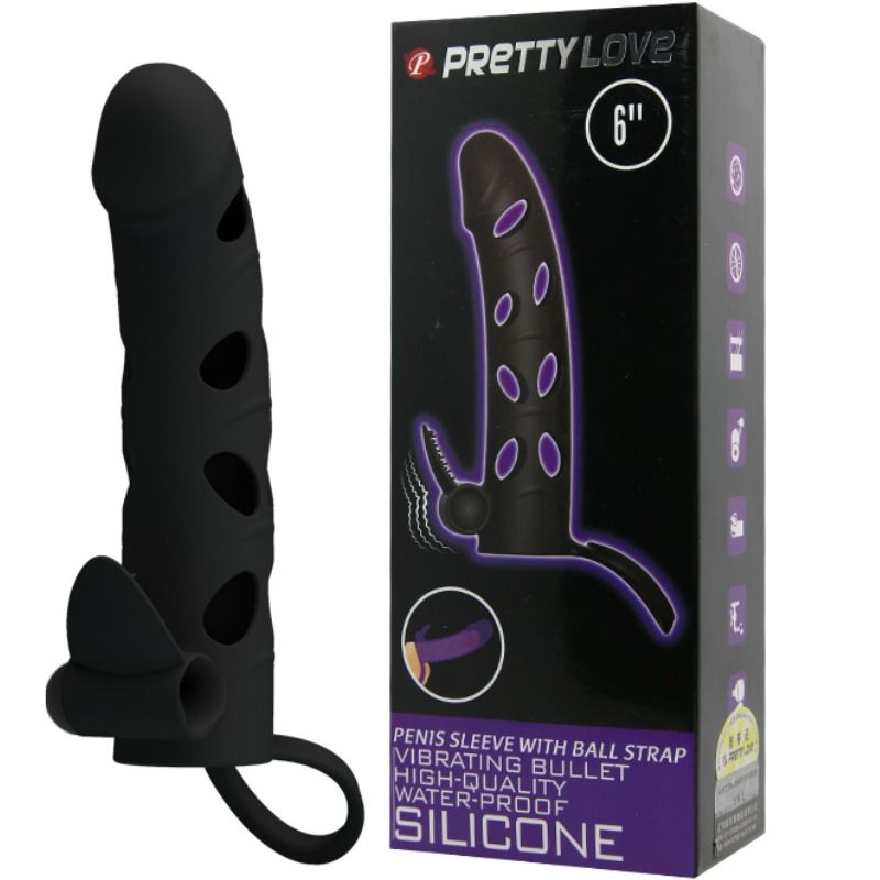 PRETTY LOVE - Silikone, Penis Sleeve med Vibrator. 15,2cm