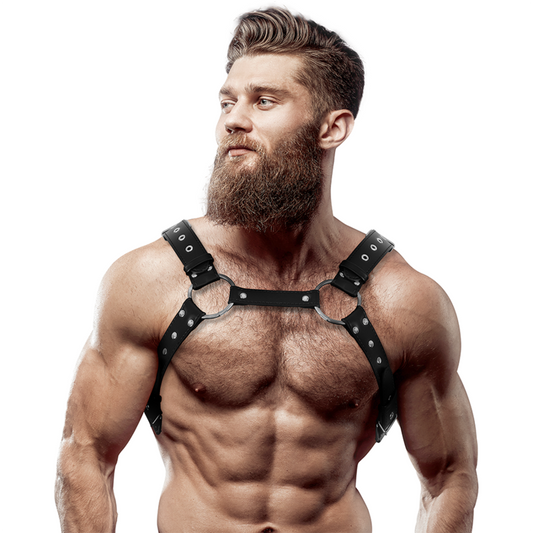 FETISH SUBMISSIVE ATTITUDE - Læder brystkasse Harness med nitter