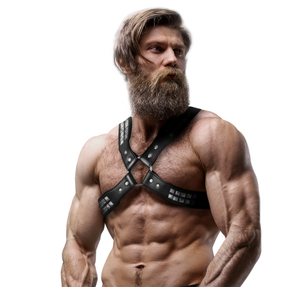 FETISH SUBMISSIVE ATTITUDE - Herre Crossed brystkasse Læder Harness med nitter