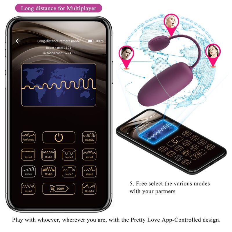 PRETTY LOVE - Nymfe vibrerende æg app styret lilla