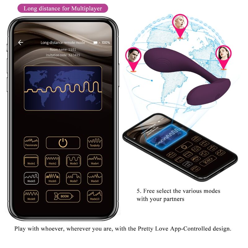 PRETTY LOVE - baird g-spot 12 vibrationer genopladelig lila app