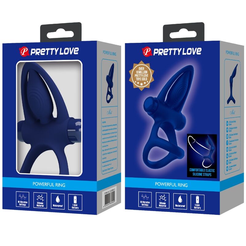 PRETTY LOVE - Mat, dobbelt ring med vibrator og stimulator blå