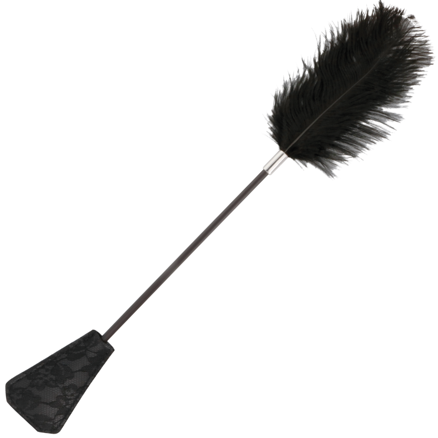 DARKNESS - Dobbeltsidet ridepisk med stimulerende fjer, 56cm