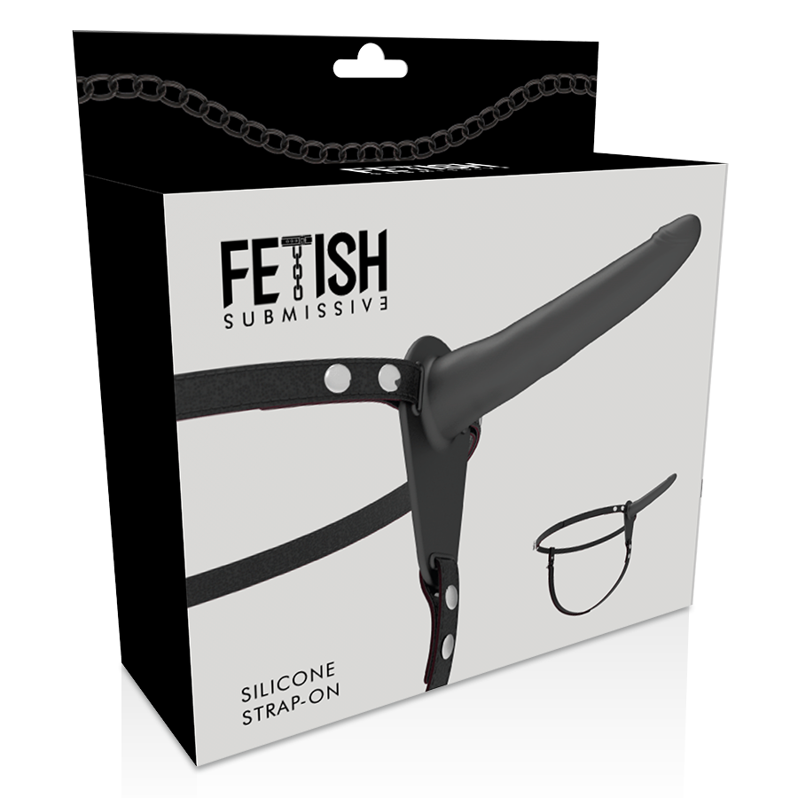 FETISH SUBMISSIVE HARNESS - Sort silikone Strap-on, 15cm