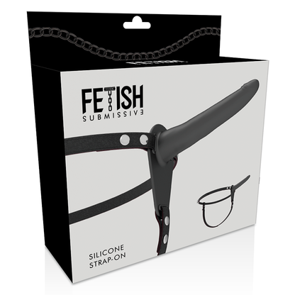 FETISH SUBMISSIVE HARNESS - Sort silikone Strap-on, 15cm